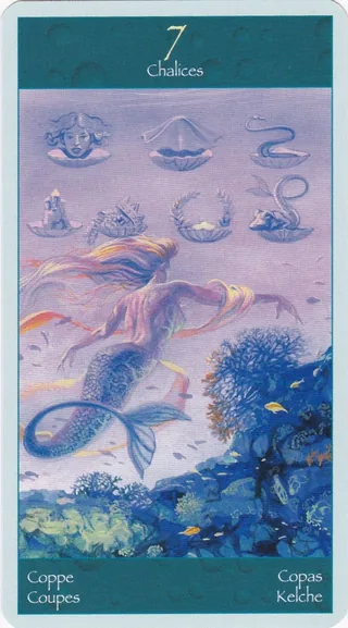 Seven of Chalices card from the Tarot of Mermaids deck