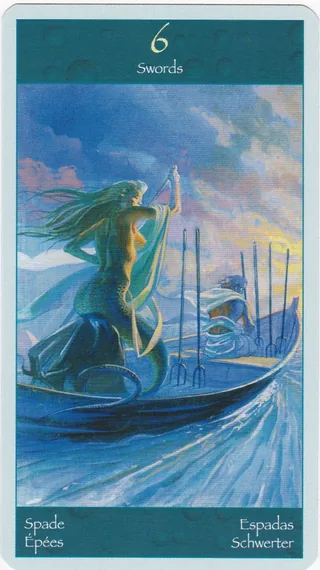 Six of Swords card from the Tarot of Mermaids deck