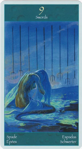 Nine of Swords card from the Tarot of Mermaids deck
