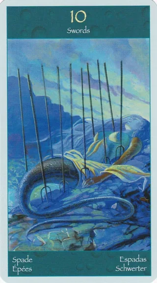 Ten of Swords card from the Tarot of Mermaids deck