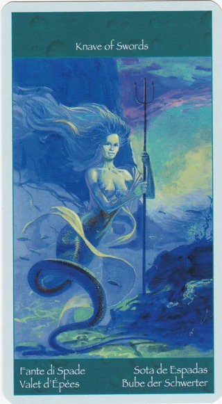 Knave of Swords card from the Tarot of Mermaids deck