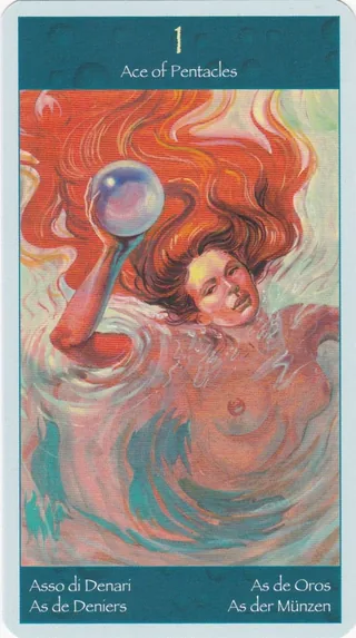 Ace of Pentacles card from the Tarot of Mermaids deck