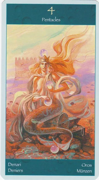 Four of Pentacles card from the Tarot of Mermaids deck