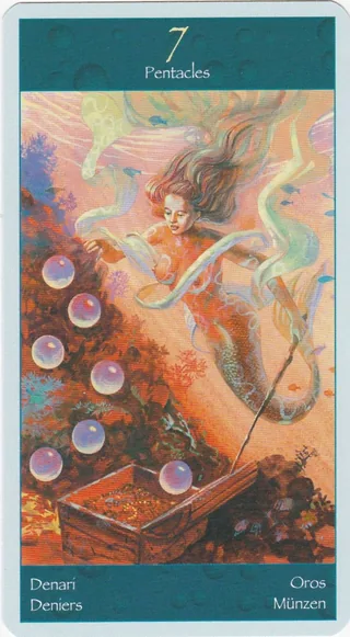 Seven of Pentacles card from the Tarot of Mermaids deck