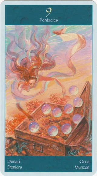 Nine of Pentacles card from the Tarot of Mermaids deck