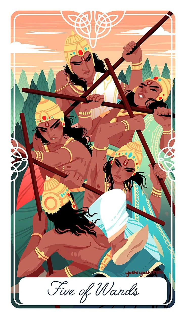 5 of Wands - Tarot of the Divine - Tarot Deck by Yoshi Yoshitani