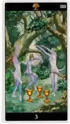 Tarot of the Dream Enchantress Review 12 3 of Cups card from the Tarot of the Dream Enchantress deck