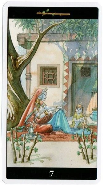 7 of Wands card from the Tarot of the Dream Enchantress deck