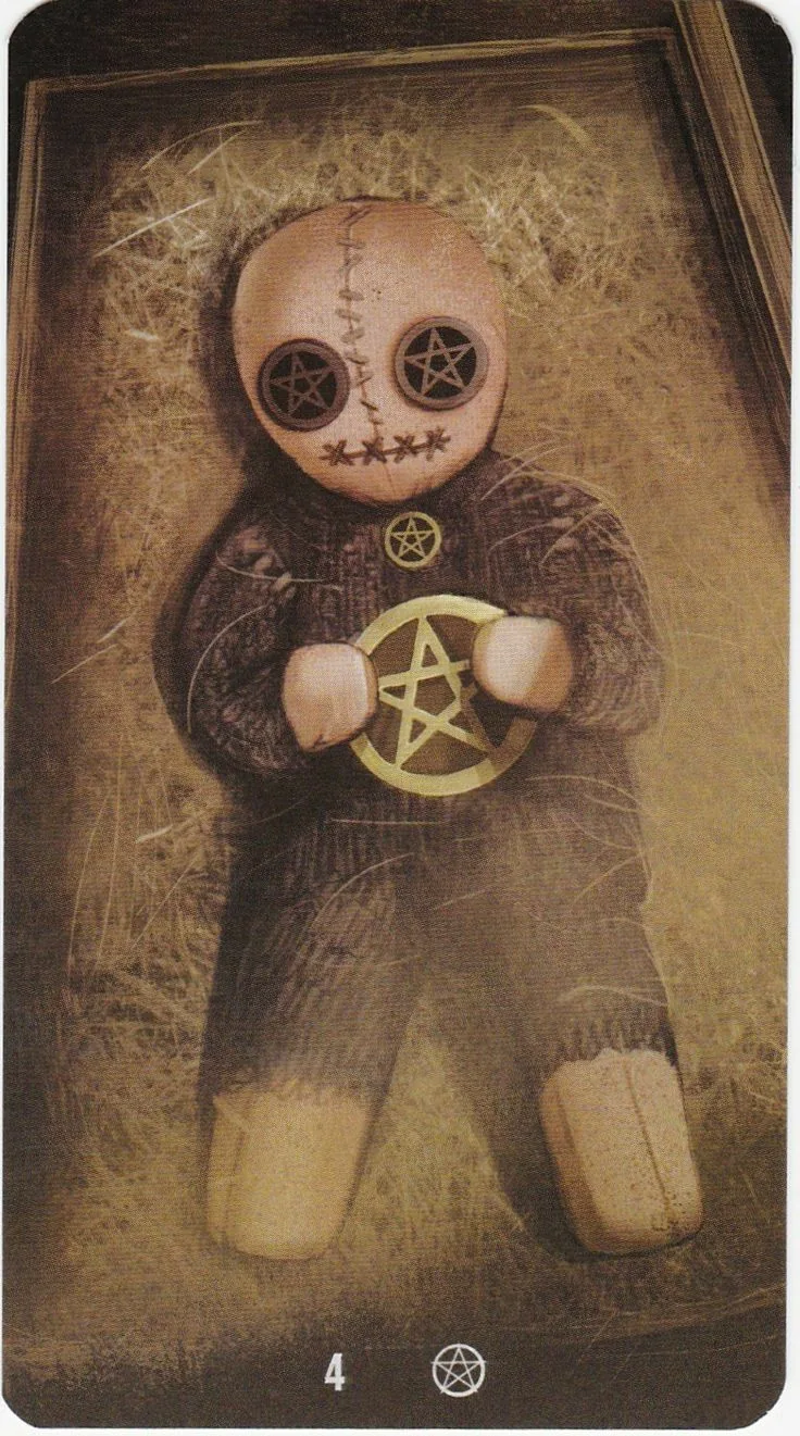 4 of Pentacles card from the Tarot of the Haunted House deck