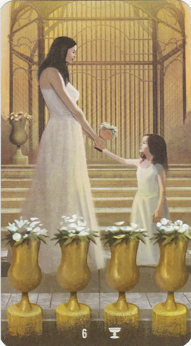6 of Cups card from the Tarot of the Haunted House deck