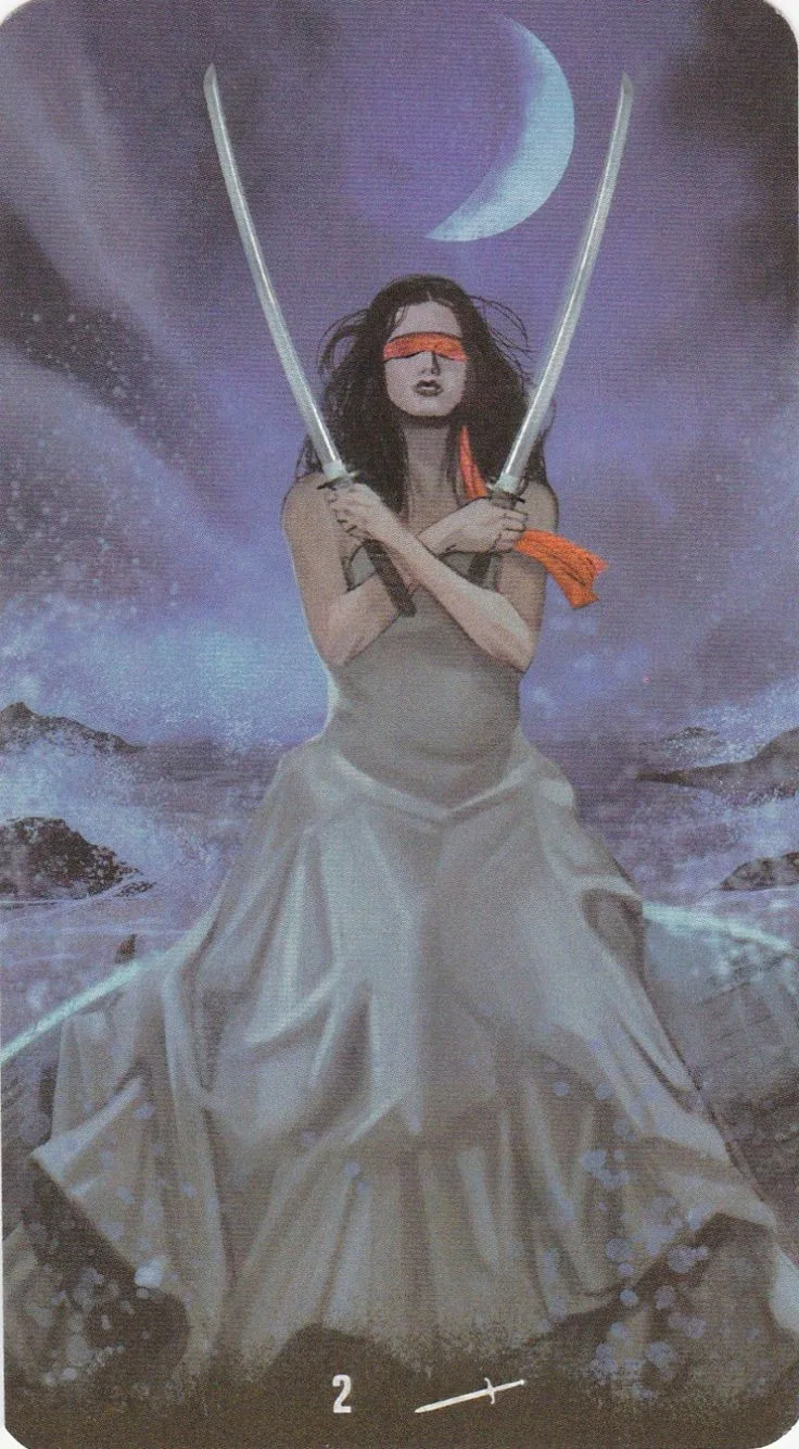 Tarot of the Haunted House Review 7 2 of Swords card from the Tarot of the Haunted House deck