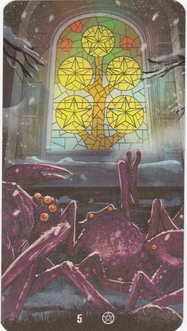 5 of Pentacles card from the Tarot of the Haunted House deck