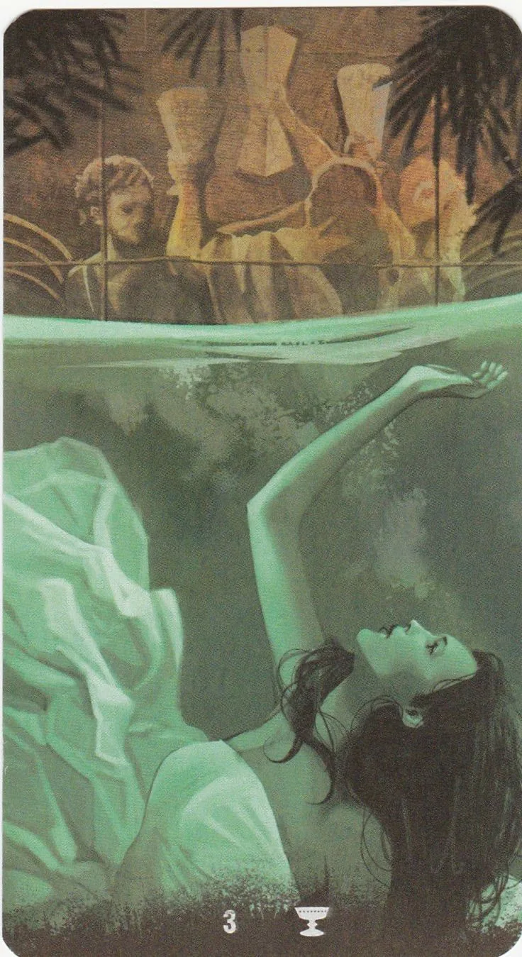 3 of Cups card from the Tarot of the Haunted House deck