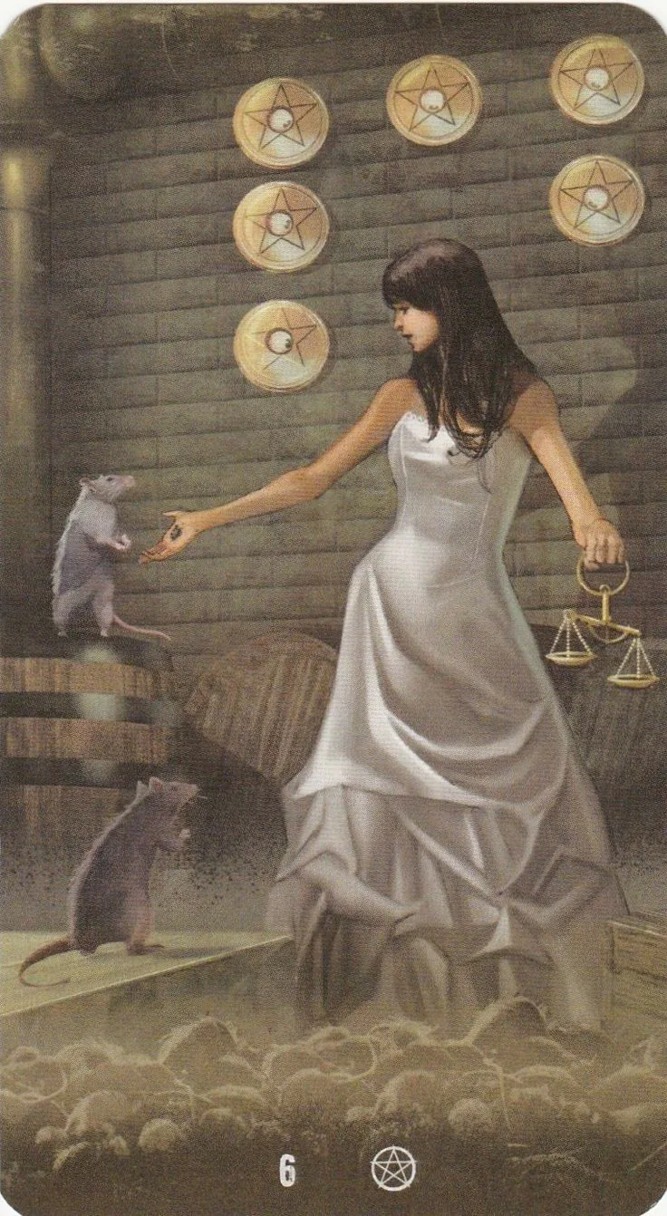 6 of Pentacles card from the Tarot of the Haunted House deck