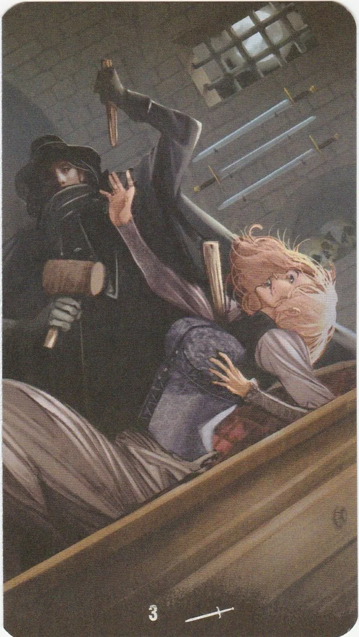 3 of Swords card from the Tarot of the Haunted House deck