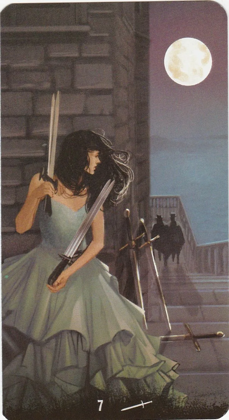 7 of Swords card from the Tarot of the Haunted House deck