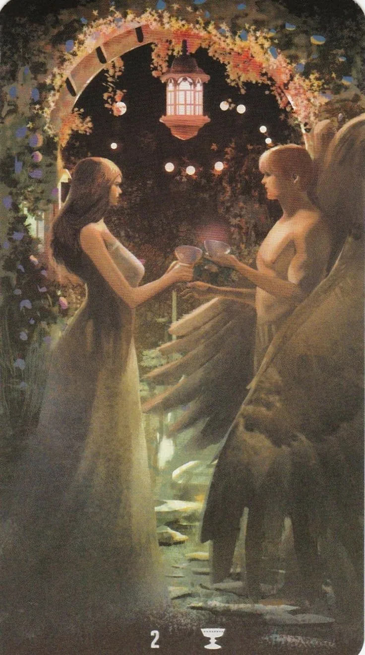 2 of Cups card from the Tarot of the Haunted House deck