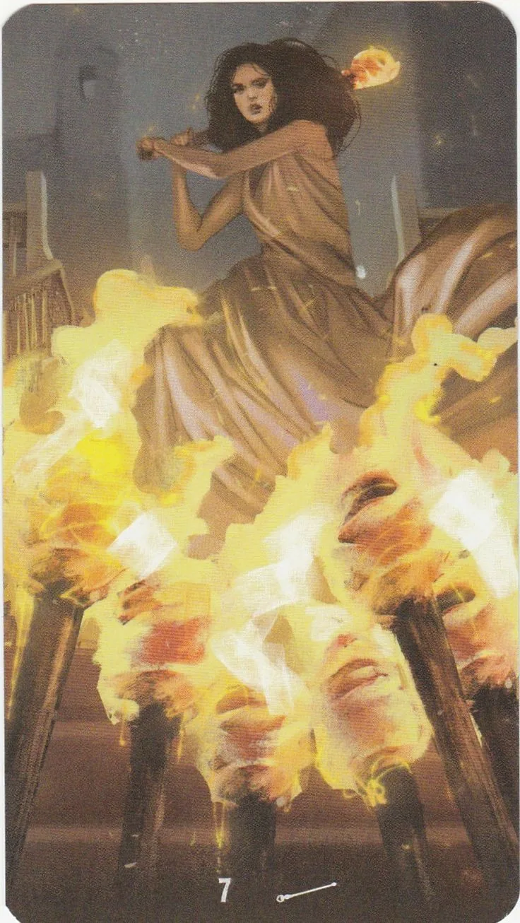 7 of Wands card from the Tarot of the Haunted House deck