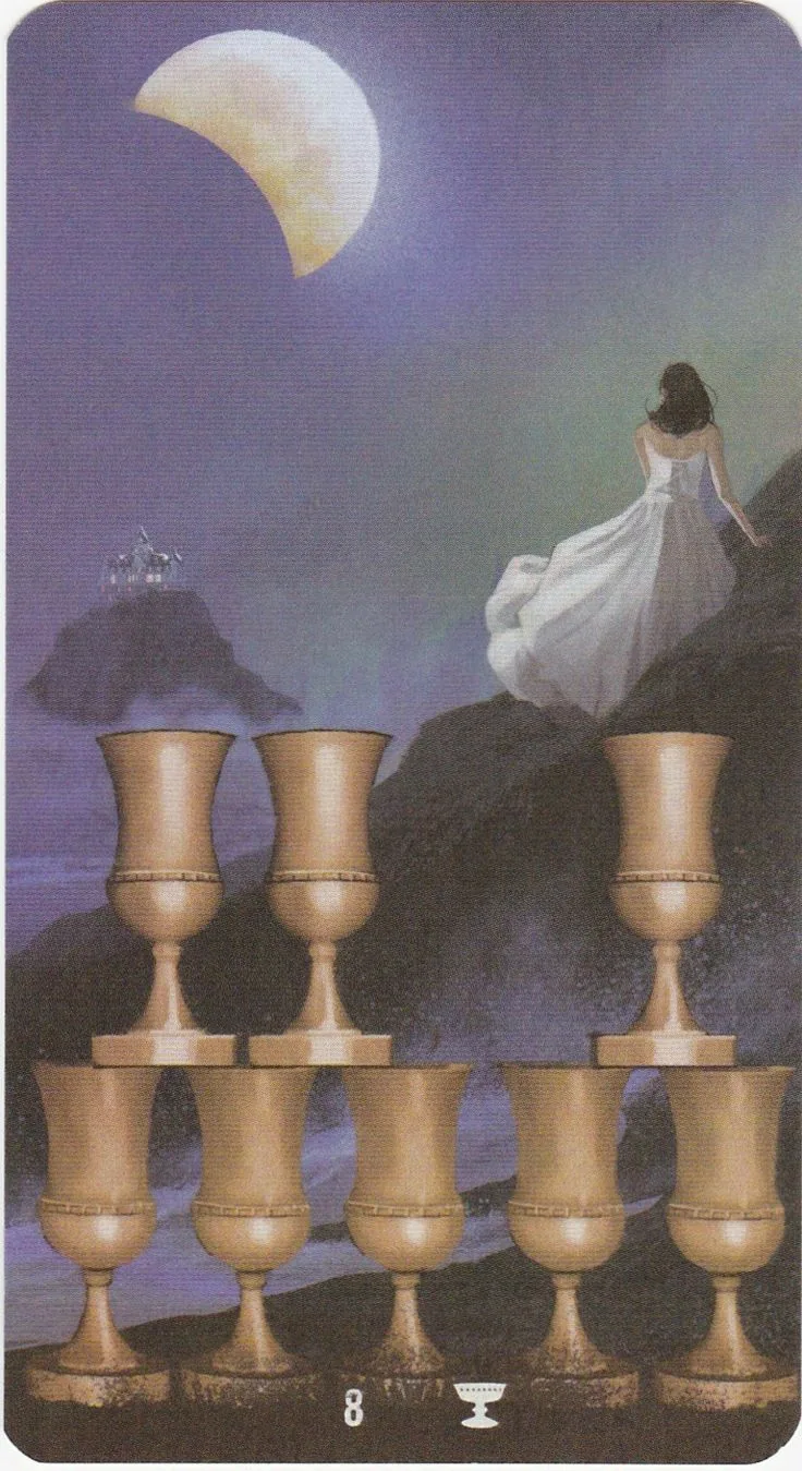 Tarot of the Haunted House Review 13 8 of Cups card from the Tarot of the Haunted House deck