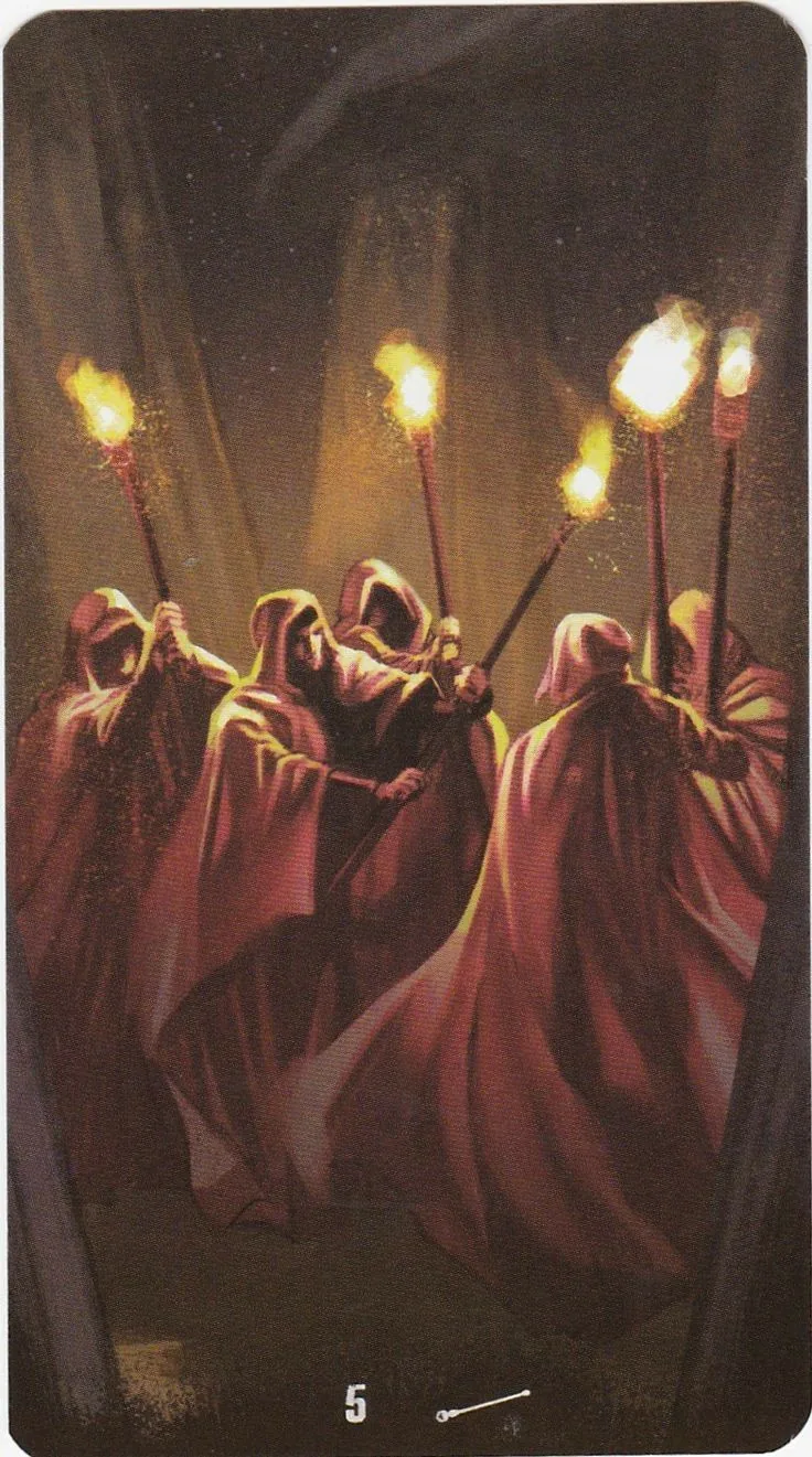 5 of Wands card from the Tarot of the Haunted House deck