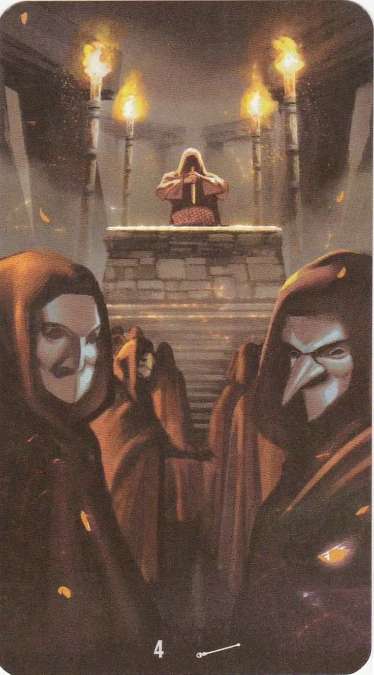 4 of Wands card from the Tarot of the Haunted House deck