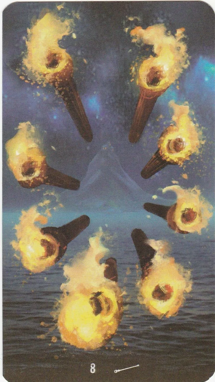 8 of Wands card from the Tarot of the Haunted House deck