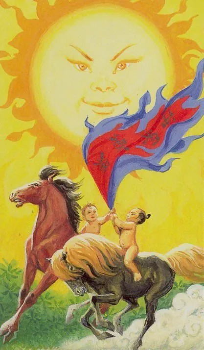 The Sun card from the Tarot of the Journey To the Orient deck