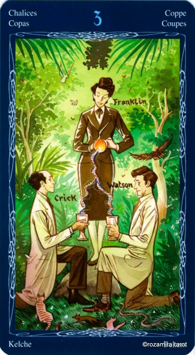 Three of Chalices card from the Tarot of the Mystic Spiral deck