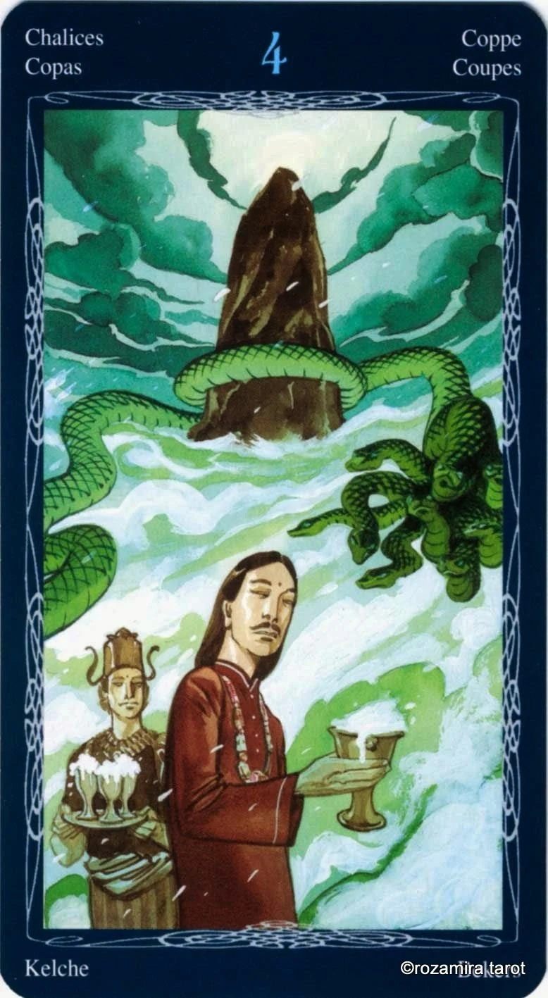 Four of Chalices card from the Tarot of the Mystic Spiral deck