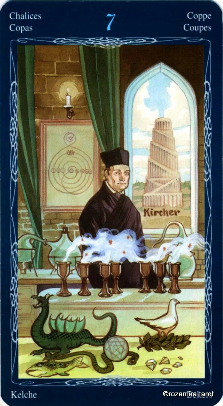 Seven of Chalices card from the Tarot of the Mystic Spiral deck