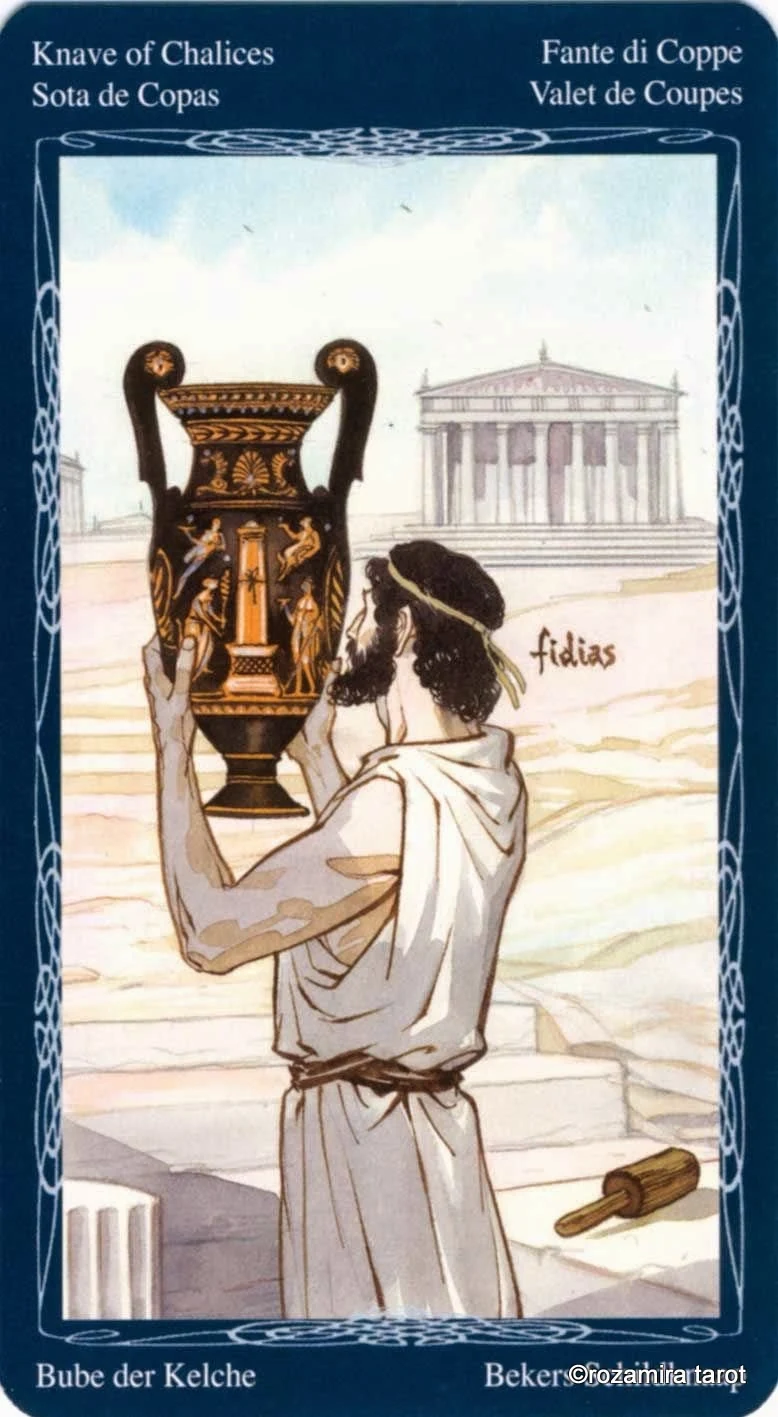 Knave of Chalices card from the Tarot of the Mystic Spiral deck