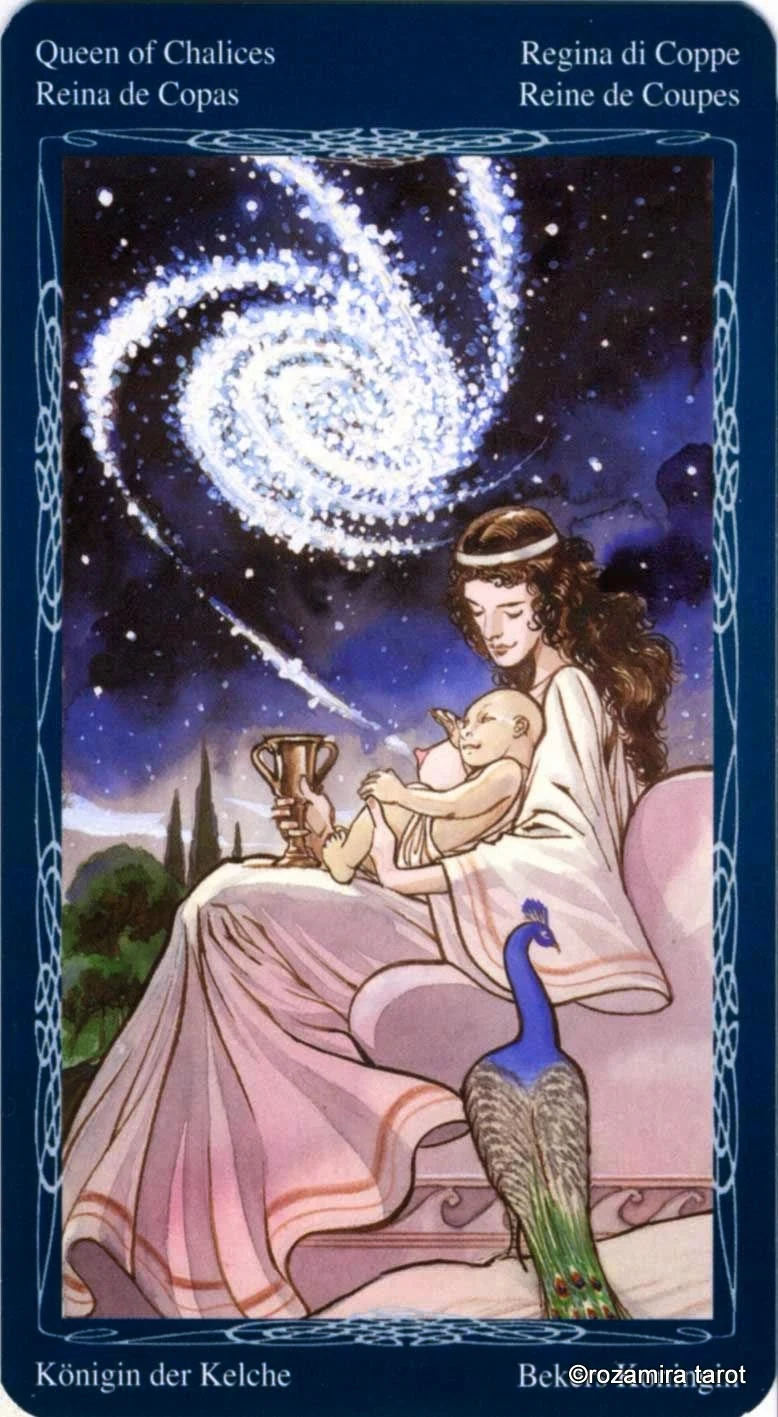 Queen of Chalices card from the Tarot of the Mystic Spiral deck