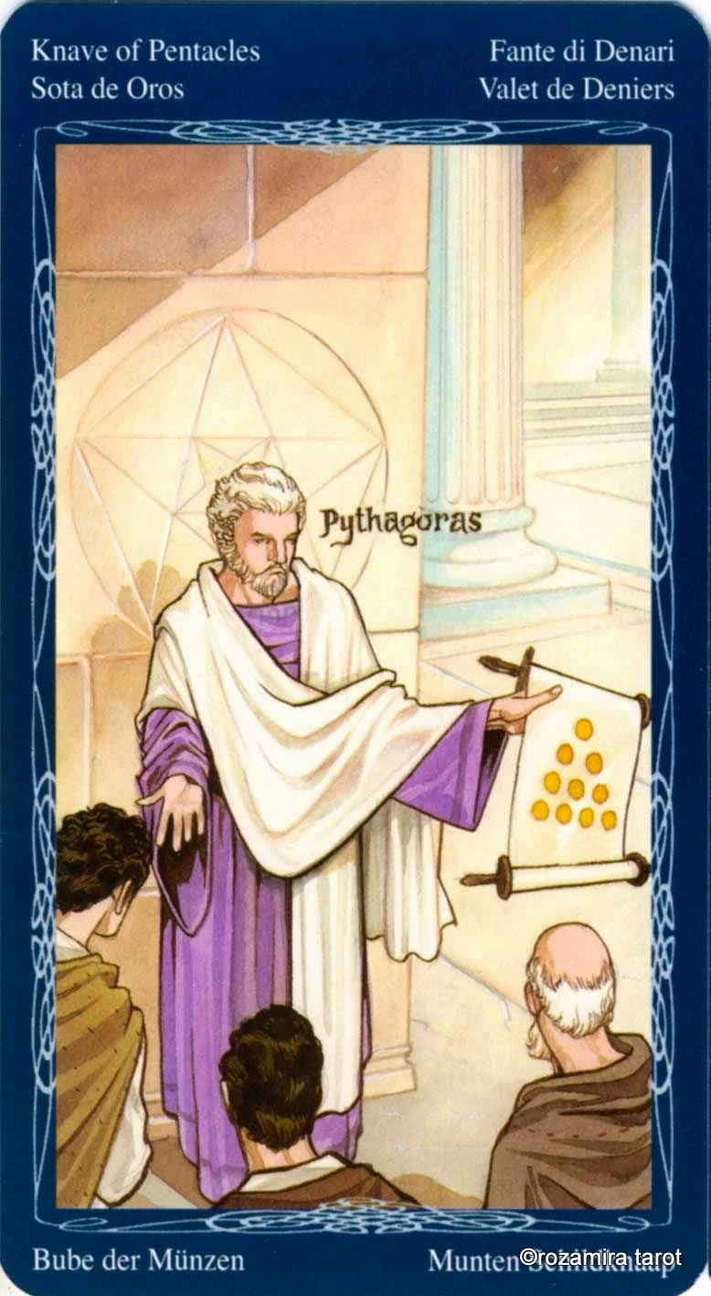 Knave of Pentacles card from the Tarot of the Mystic Spiral deck