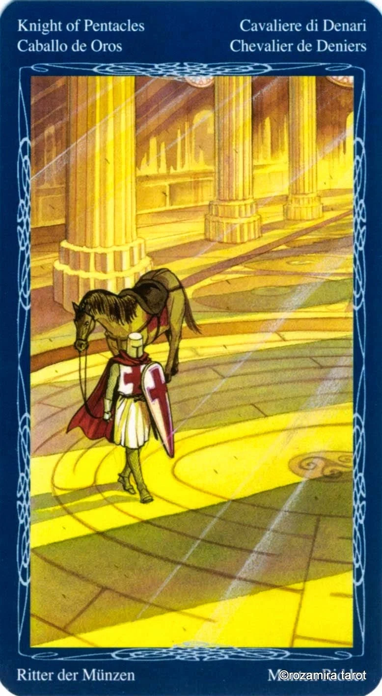 Knight of Pentacles card from the Tarot of the Mystic Spiral deck
