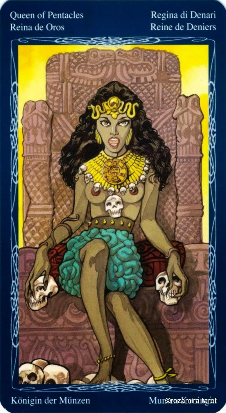 Queen of Pentacles card from the Tarot of the Mystic Spiral deck