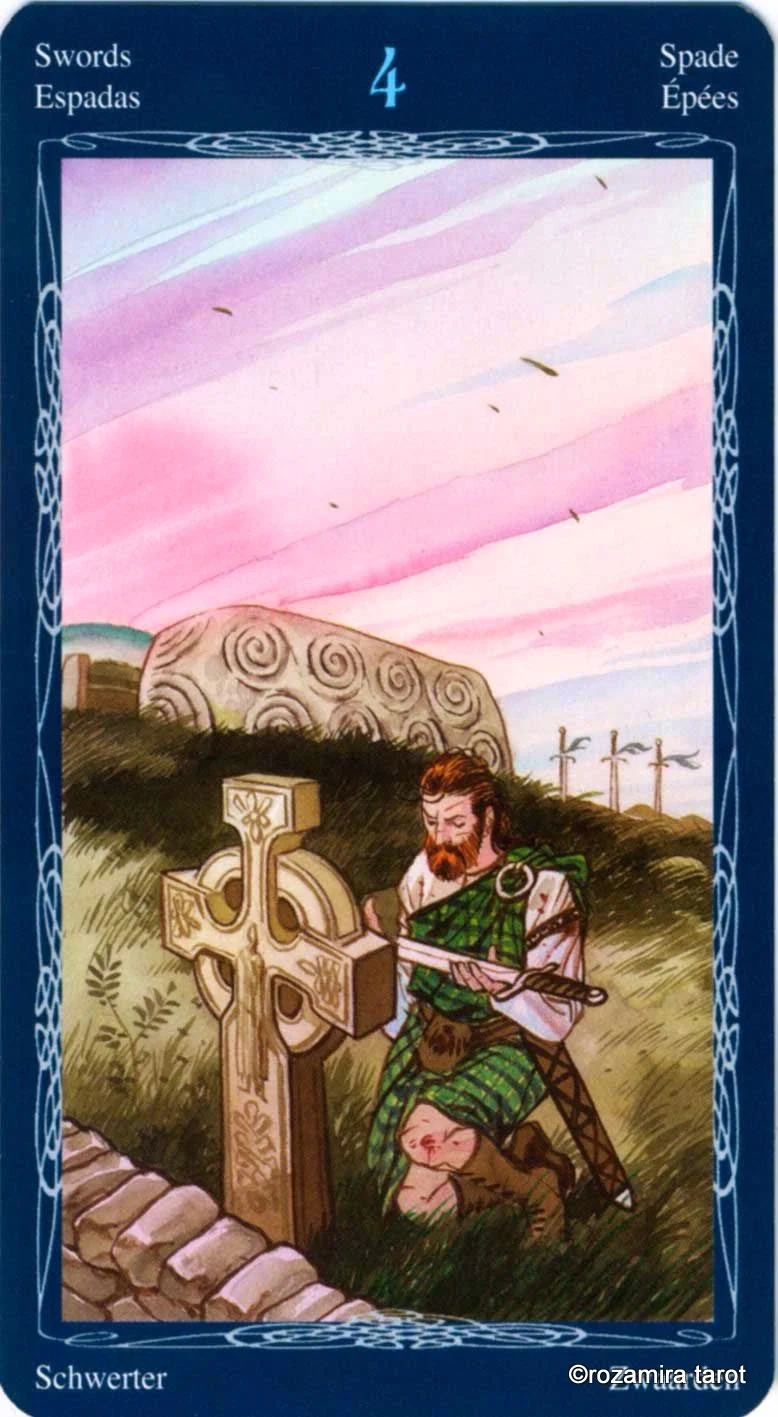 Four of Swords card from the Tarot of the Mystic Spiral deck
