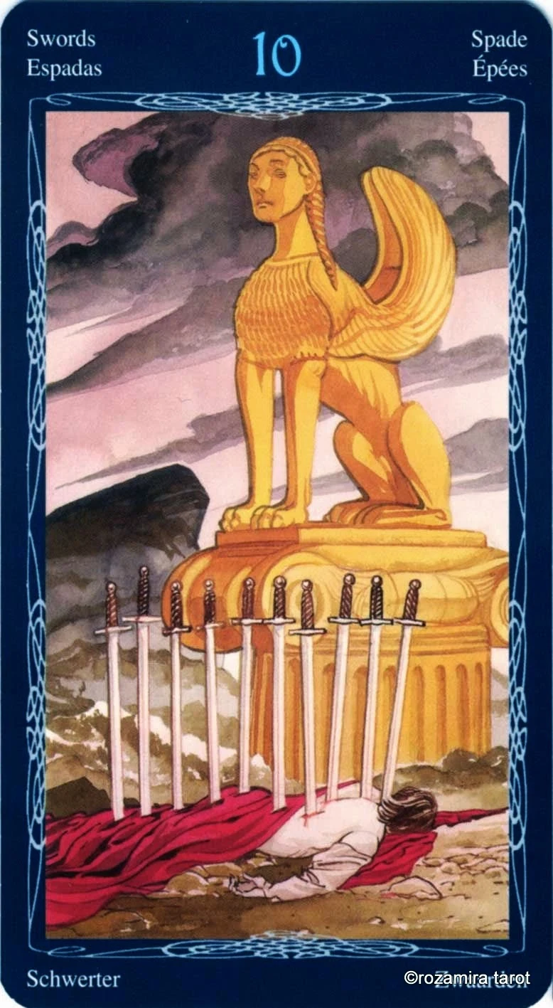 Ten of Swords card from the Tarot of the Mystic Spiral deck