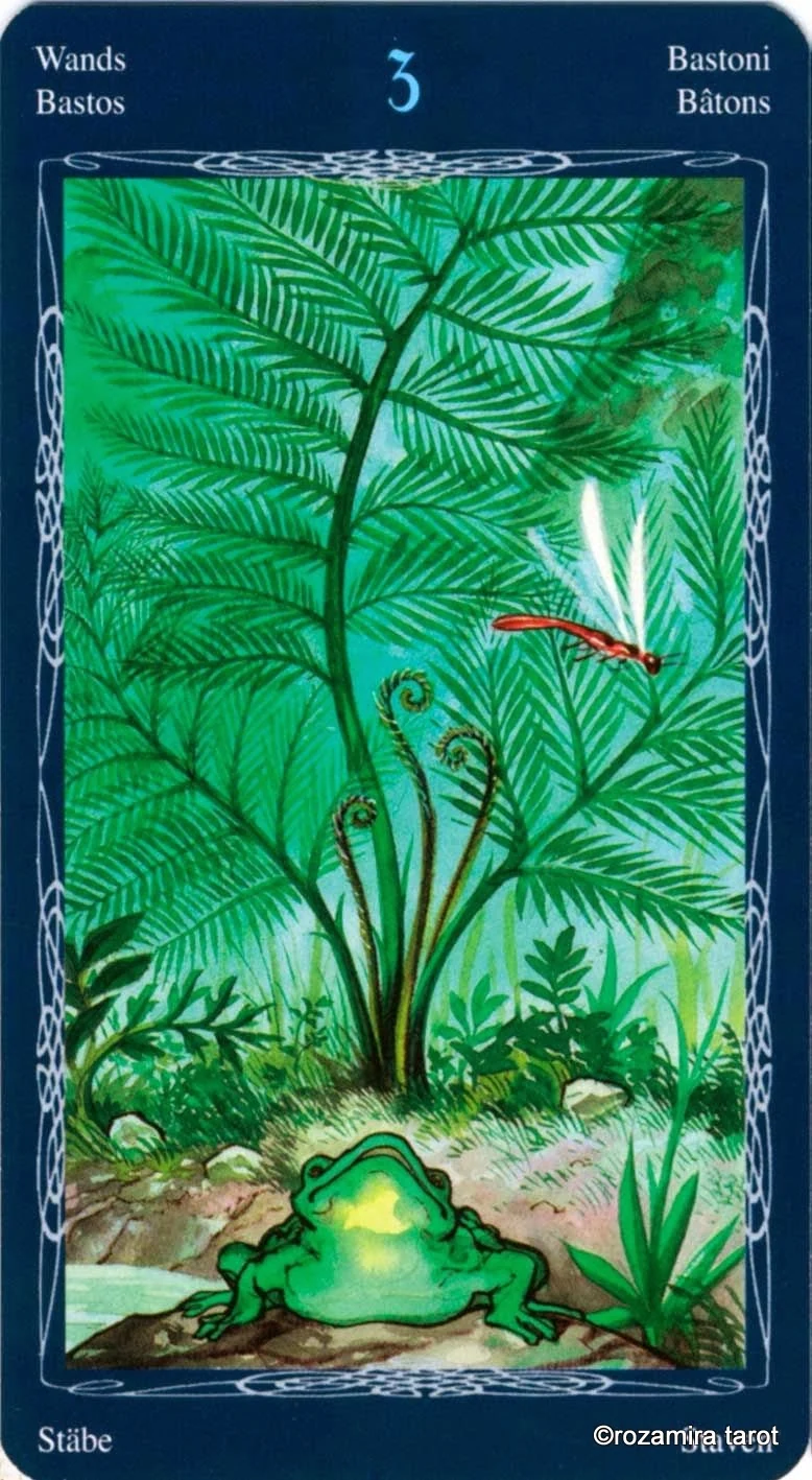 Three of Wands card from the Tarot of the Mystic Spiral deck