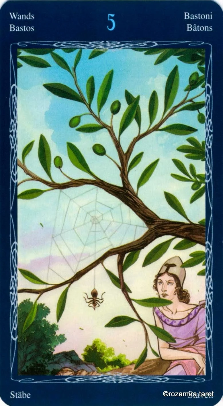 Five of Wands card from the Tarot of the Mystic Spiral deck