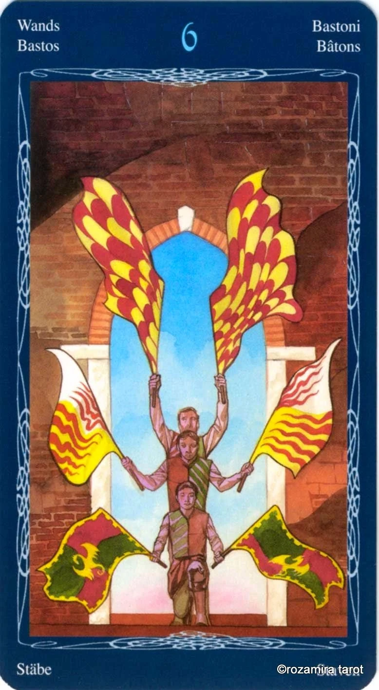Six of Wands card from the Tarot of the Mystic Spiral deck