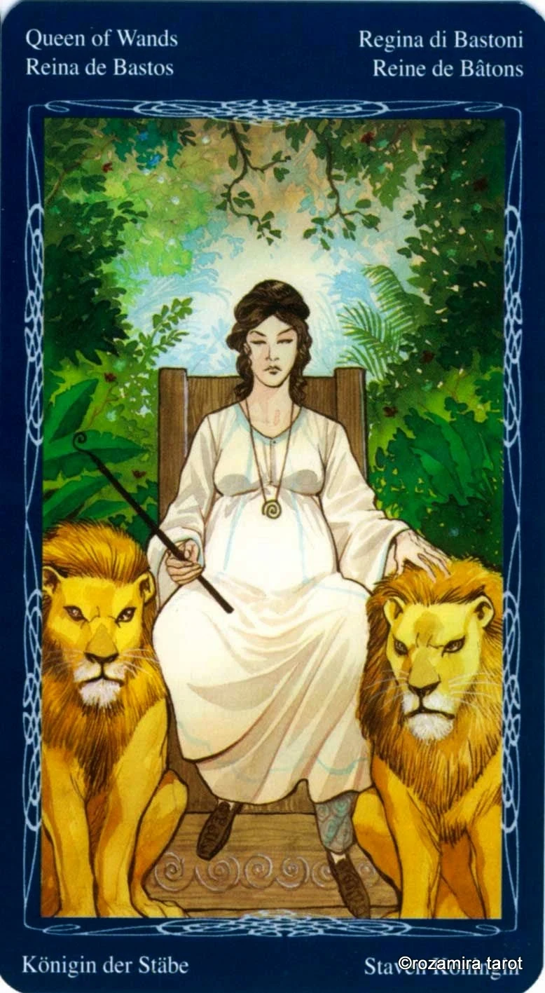 Queen of Wands card from the Tarot of the Mystic Spiral deck