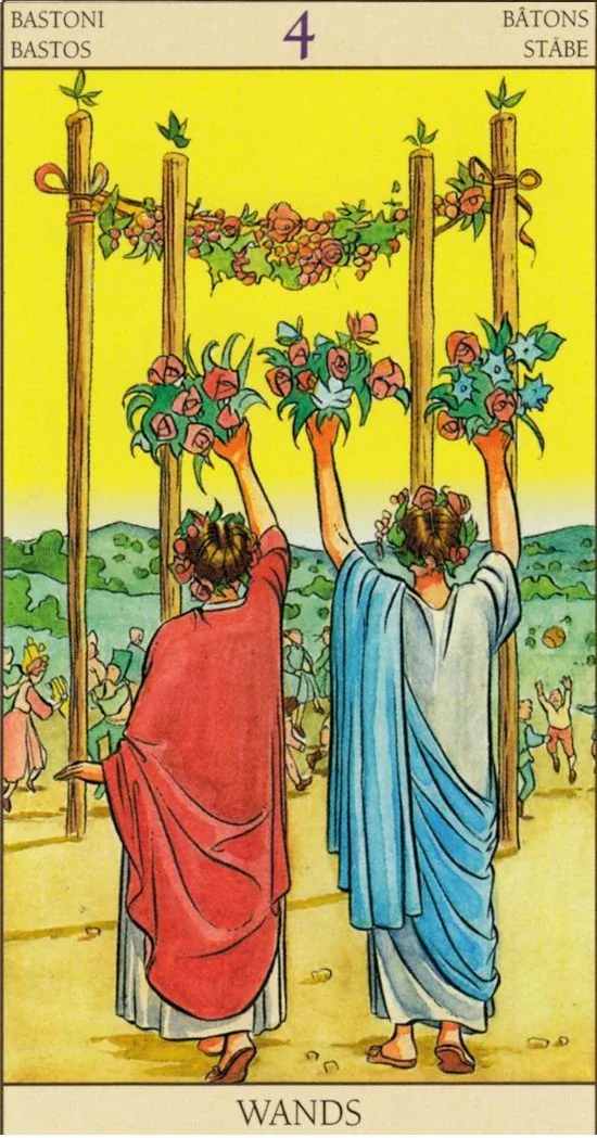 4 of Wands card from the Tarot of the New Vision deck