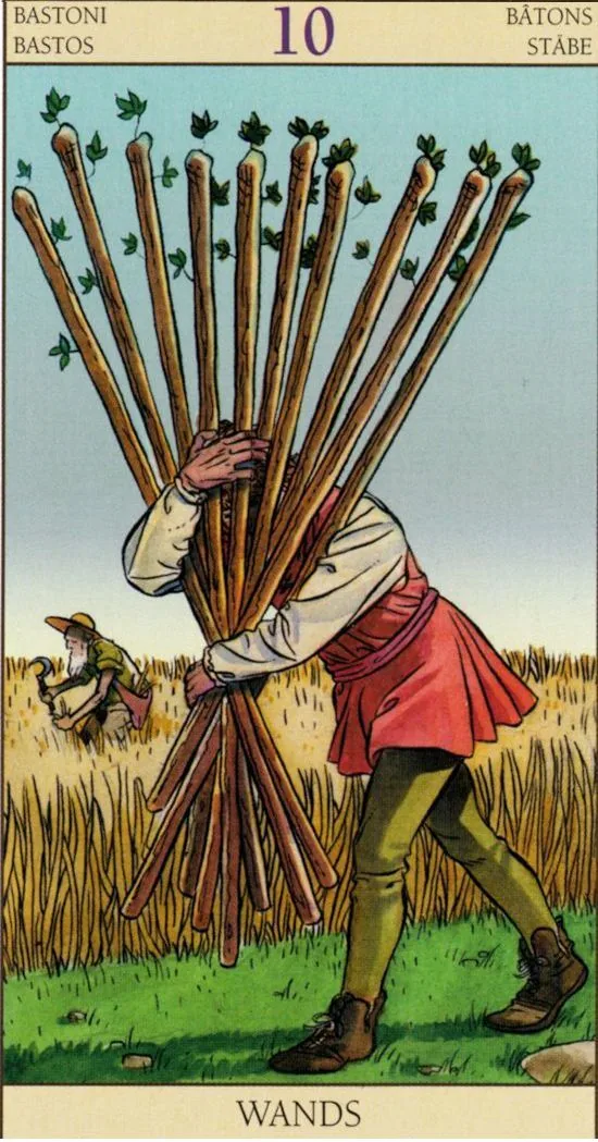 10 of Wands card from the Tarot of the New Vision deck