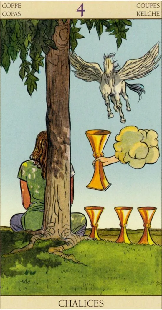 4 of Cups - Tarot of the New Vision card 4 of Cups from the Tarot of the New Vision deck