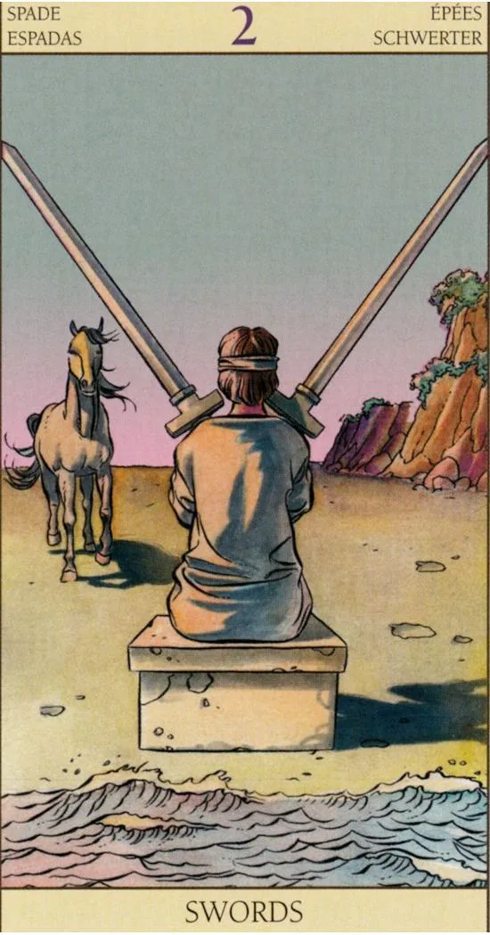 2 of Swords card from the Tarot of the New Vision deck