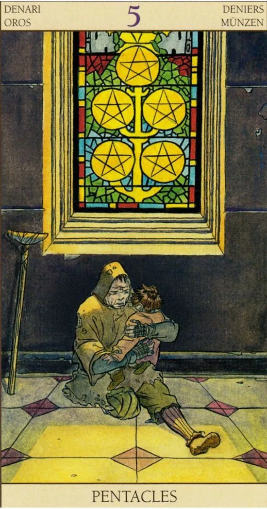 5 of Pentacles - Tarot of the New Vision - Tarot Deck by Pietro Alligo