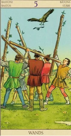 5 of Wands - Tarot of the New Vision - Tarot Deck by Pietro Alligo
