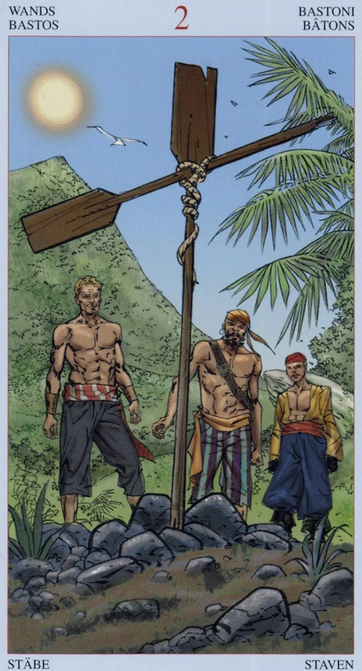 2 of Wands card from the Tarot Of The Pirates deck