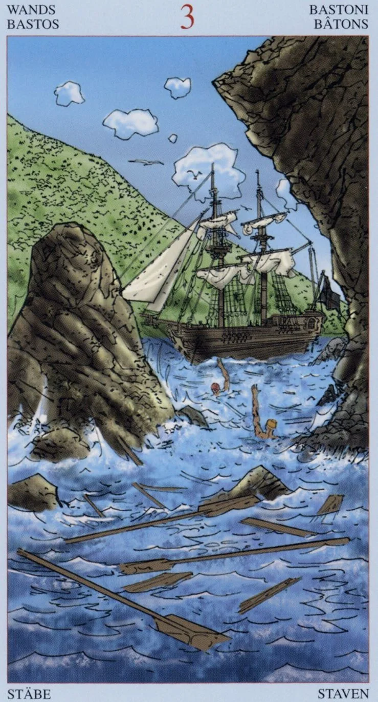 3 of Wands card from the Tarot Of The Pirates deck
