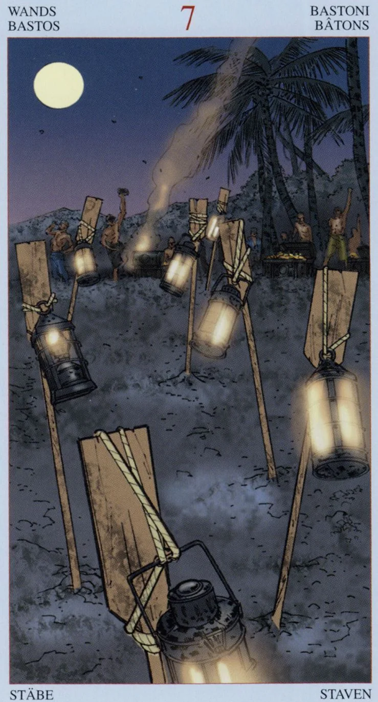 7 of Wands card from the Tarot Of The Pirates deck